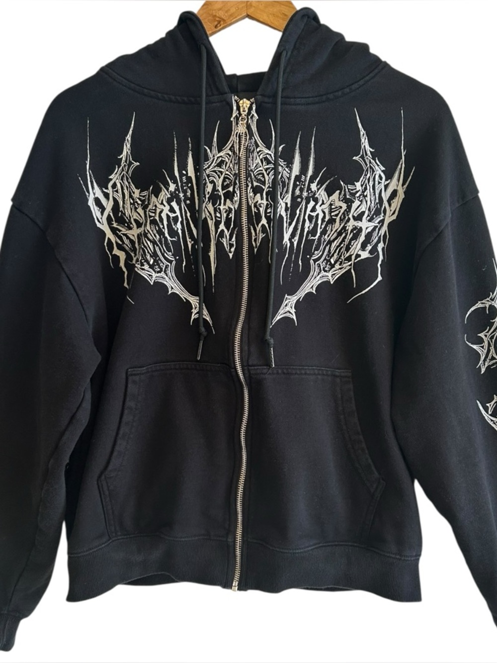 Breathe Divinity Men’s Black Full Zip Hooded Graphic Print Hoodie Size Small